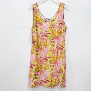 Vintage Weekend Traffic Fish Print Rayon Tank Dress XL Pink Orange
